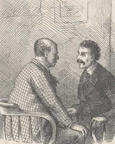 Original 1875 engraving of Simon Wheeler in the tavern